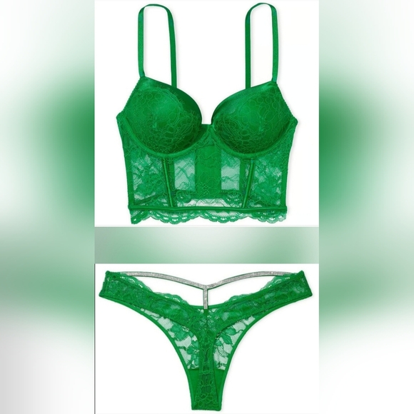 34B/S/M Victoria's Secret Bombshell Corset Top Shine Strap Panty Set Christmas - Picture 1 of 3